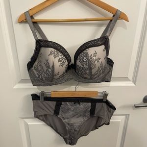 Adore Me- Grey & White lace Bra & Panty Set